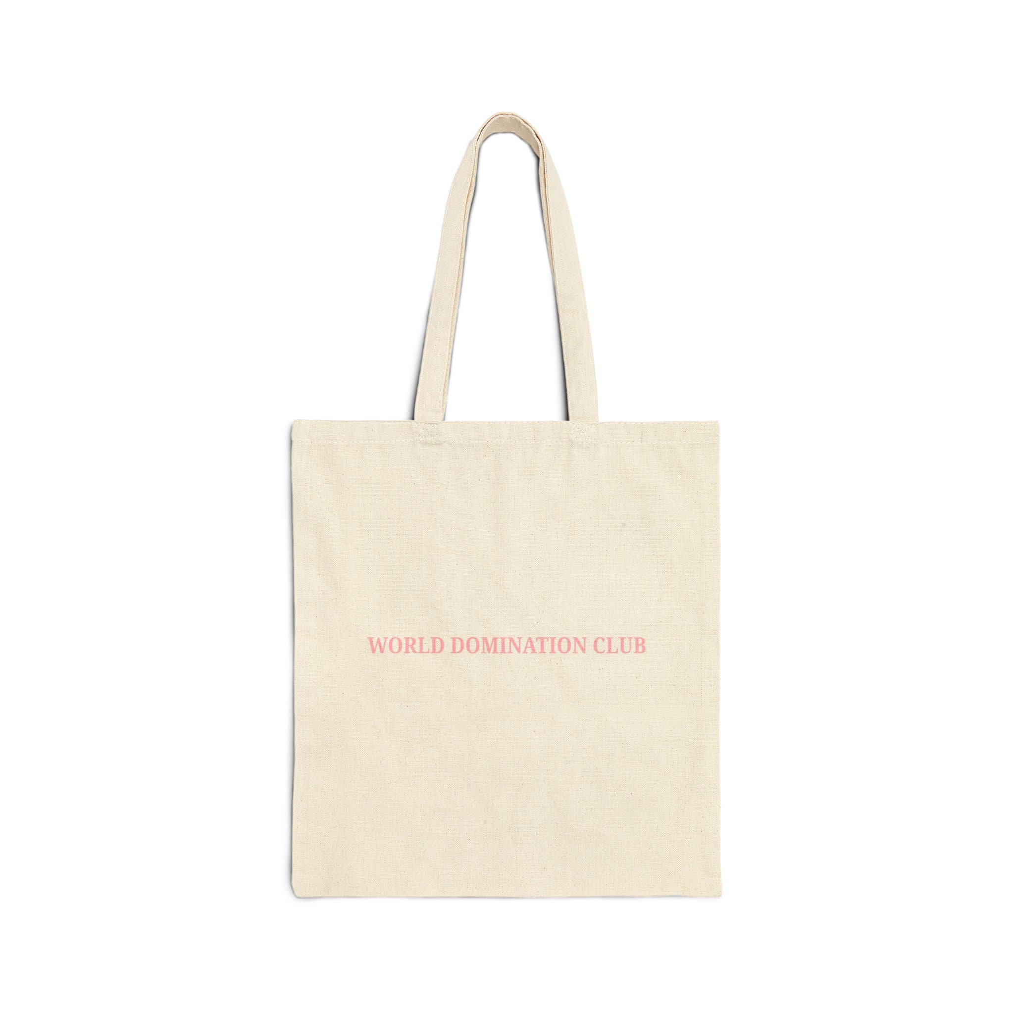 World Domination Club Canvas Tote Bag — Minimalist Pink Logo Eco Shopper