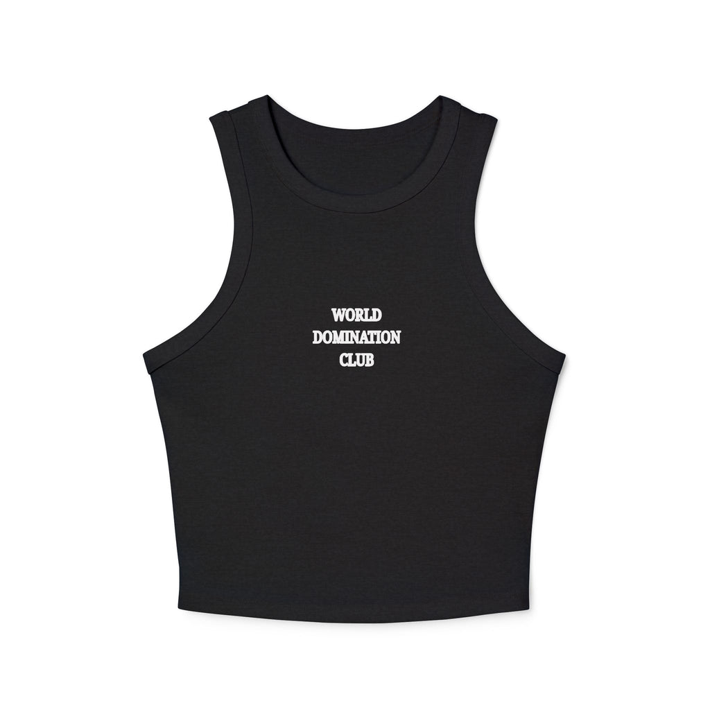 World Dominatrix Club Racer Tank Top — Edgy Goth Crop Tank for Women