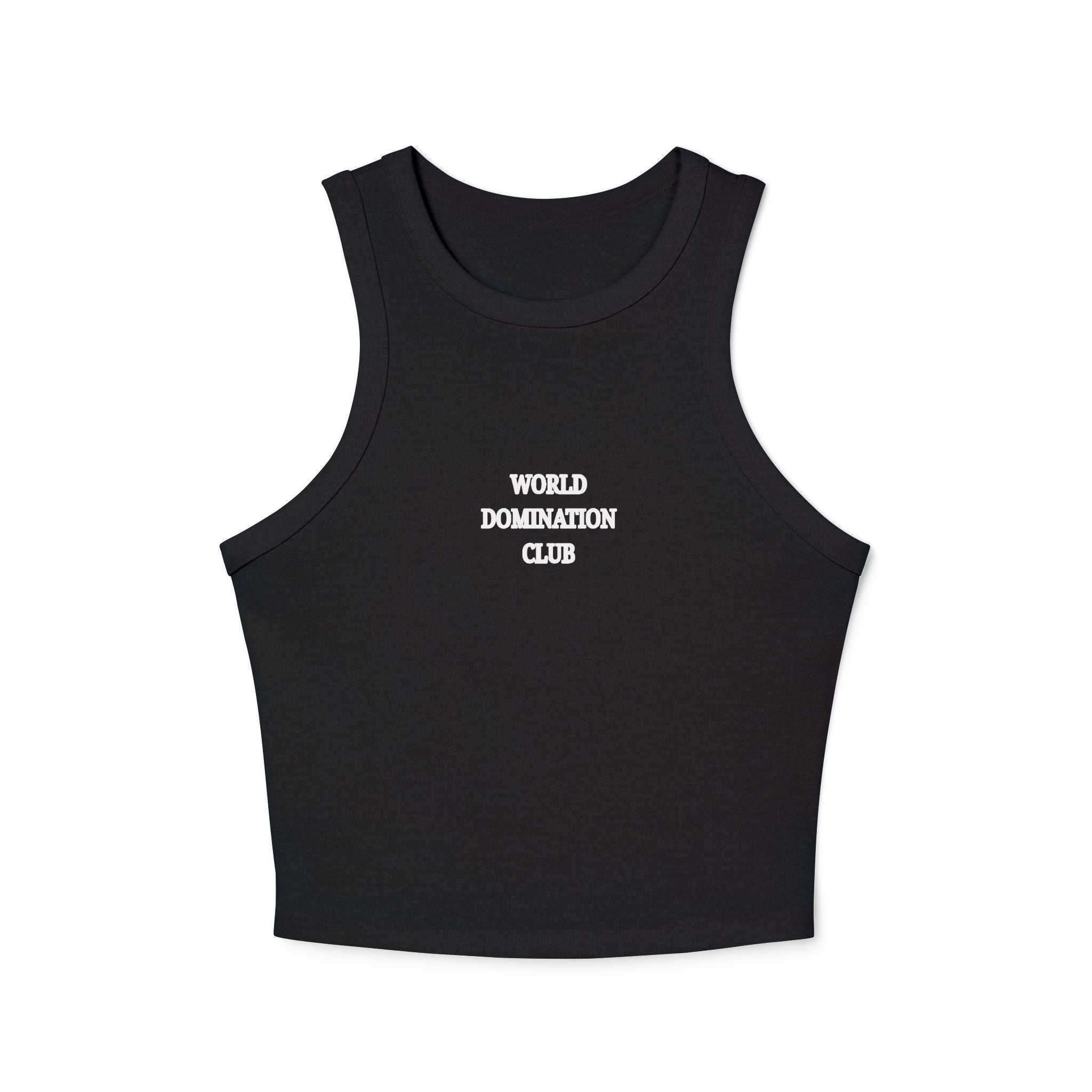 World Dominatrix Club Racer Tank Top — Edgy Goth Crop Tank for Women