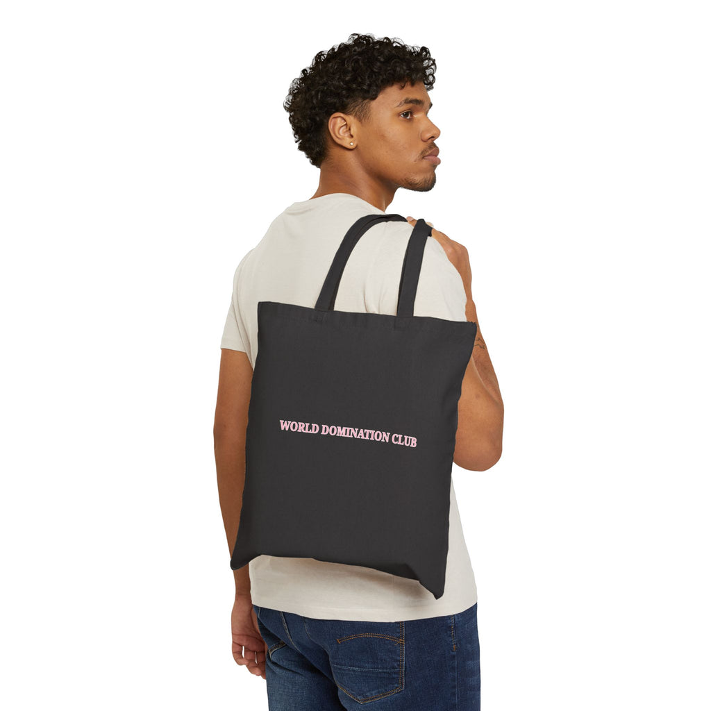 World Domination Club Canvas Tote Bag — Minimalist Pink Logo Eco Shopper