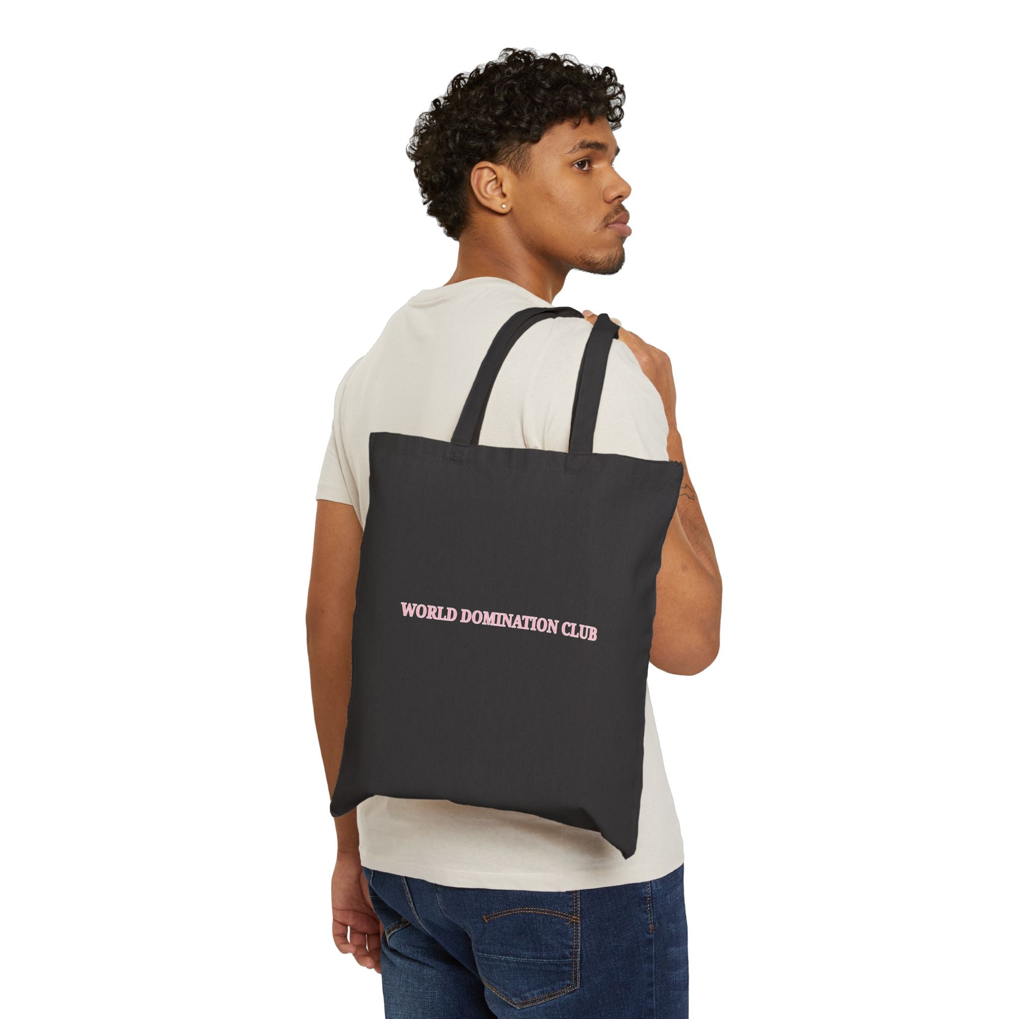 World Domination Club Canvas Tote Bag — Minimalist Pink Logo Eco Shopper