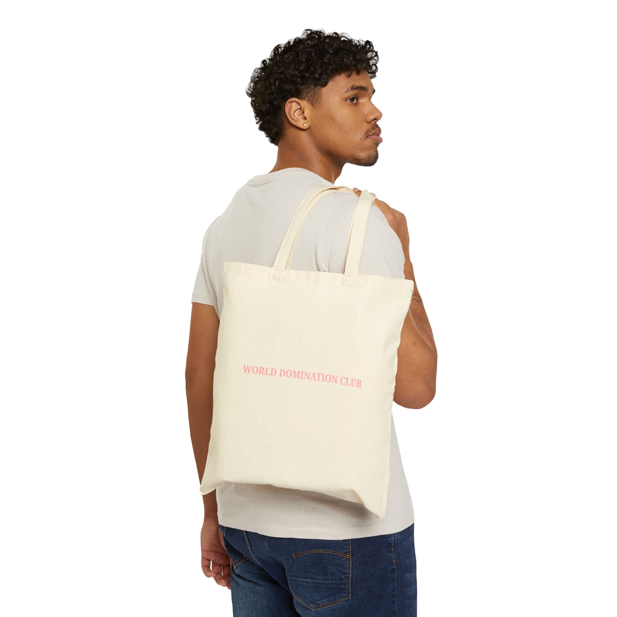 World Domination Club Canvas Tote Bag — Minimalist Pink Logo Eco Shopper