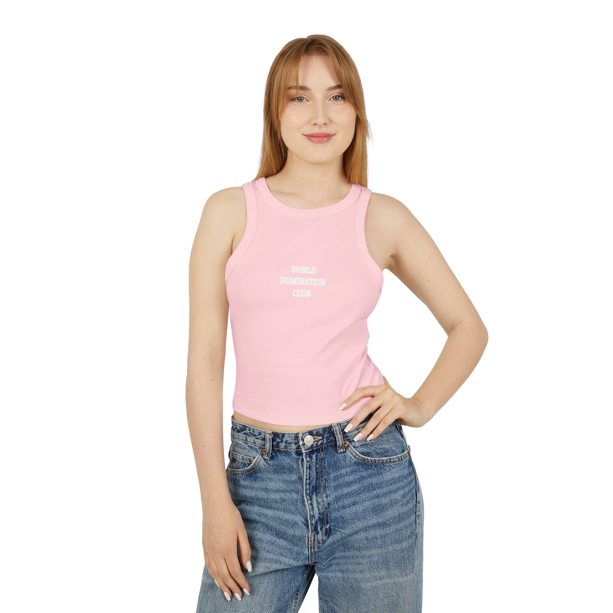 World Dominatrix Club Racer Tank Top — Edgy Goth Crop Tank for Women