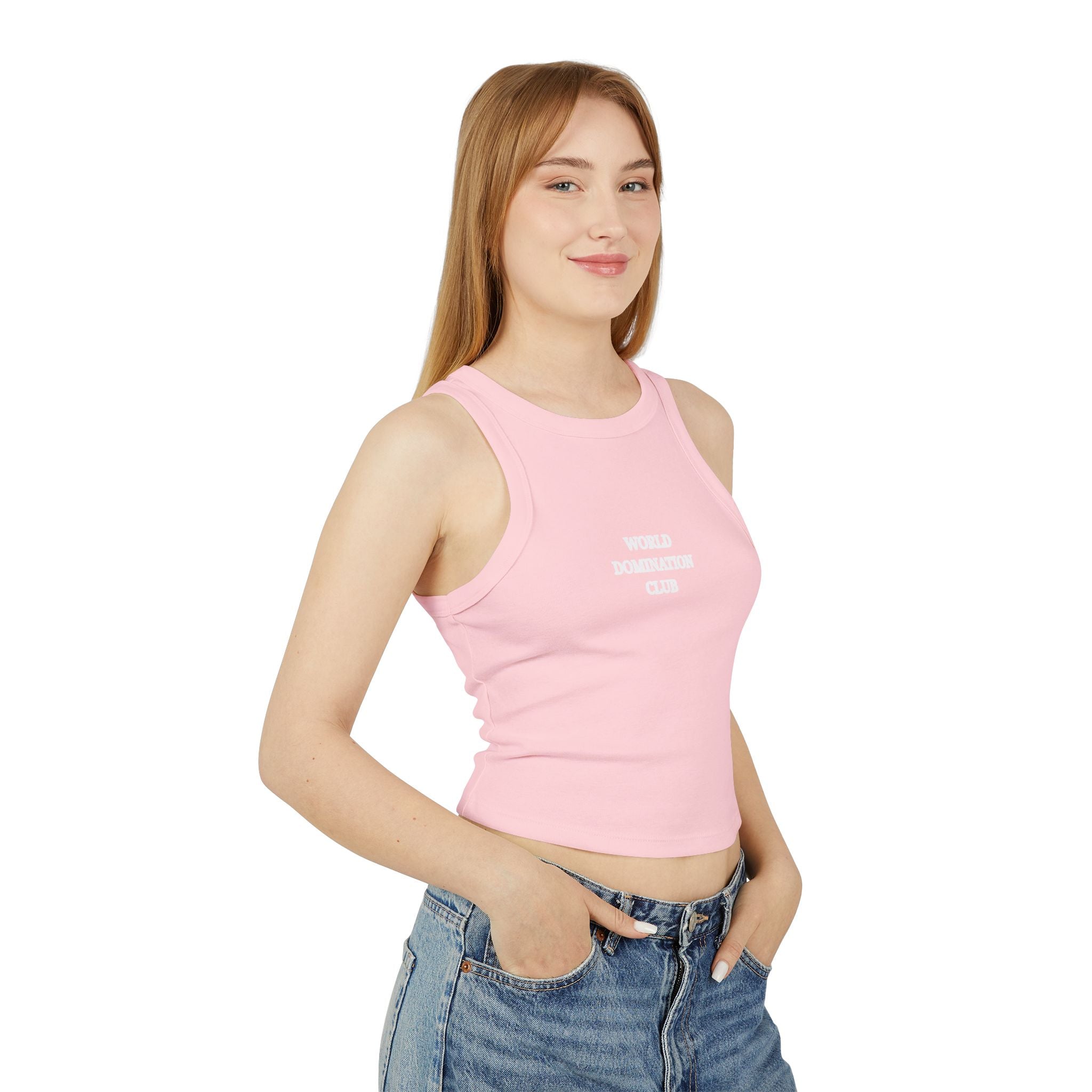 World Dominatrix Club Racer Tank Top — Edgy Goth Crop Tank for Women